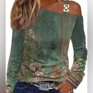 NEW Boho Floral Cold Shoulder Top Sz L (runs big) see desc & measurements